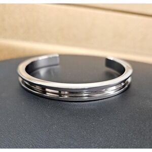 Maria Shireen Hair tie Athleisure SilverTone Cuff Bracelet Modern Minimalist 6.5